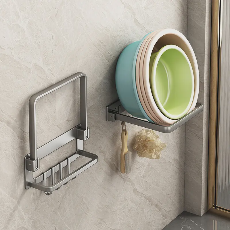 浴室免打孔洗脸盆壁挂式卫生间厕所放盆架置物架折叠收纳盆子1层,厨房/烹饪用具,抹布架/厨房清洁收纳架,淘宝优惠券,粉丝福利购,淘宝优惠卷
