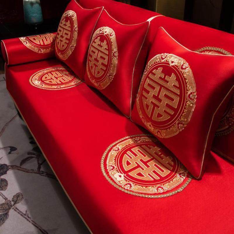 红色沙发巾靠背巾中式喜字刺绣婚庆婚房装饰结婚盖布单人沙发盖巾,居家布艺,沙发垫,淘宝优惠券,粉丝福利购,淘宝优惠卷