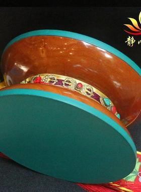 尼泊尔手工手鼓藏传供具八吉祥鼓幡圆形藏式鼓桑丹木拨浪鼓摆件