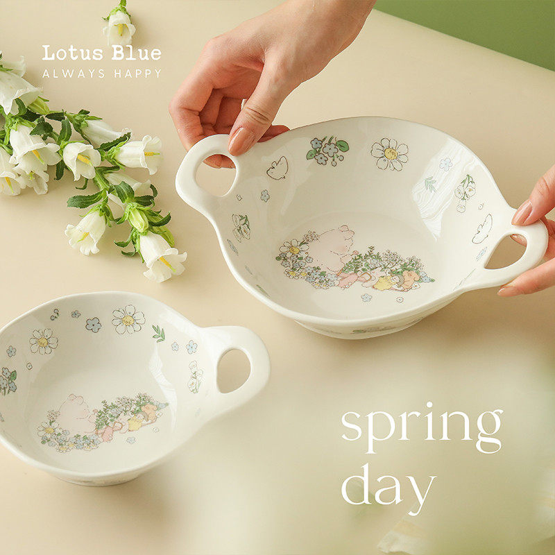 蓝莲花居用陶瓷双耳盘盘子菜盘沙拉盘吃面碗汤碗小清新餐具,餐饮具,盘,淘宝优惠券,粉丝福利购,淘宝优惠卷