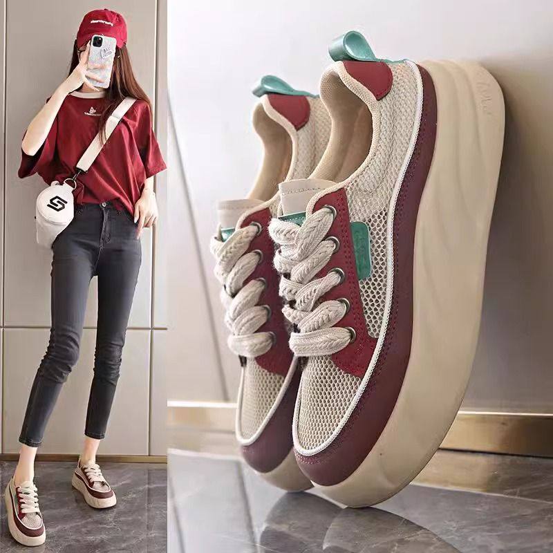 爆款女鞋2025夏季新款网面鞋韩版学生增高透气平底运动板鞋潮休闲,女鞋,时尚休闲鞋,淘宝优惠券,粉丝福利购,淘宝优惠卷