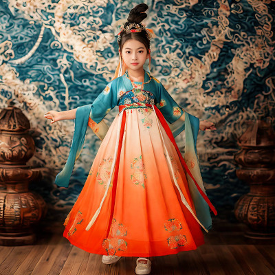 汉服女童春夏古装敦煌飞天大唐公主襦裙古风儿童嫦娥仙子演出服装