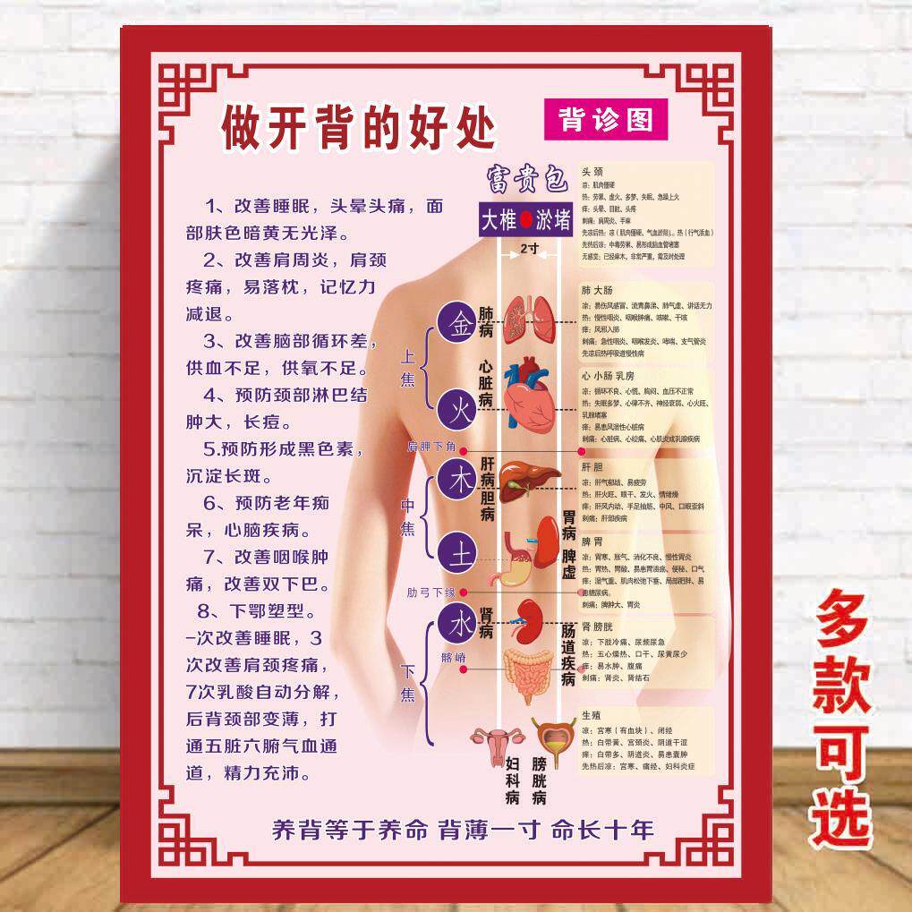 精油开背图背诊图做开背的好处图五脏六腑背部反射穴位挂图海报