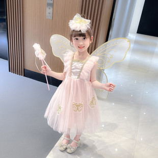 新品 洋气礼服夏天女宝宝吊带公主裙翅膀表 女孩连衣裙夏装 2025新款