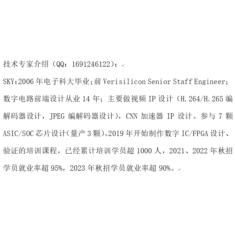 [SKY] 数字IC/FPGA 设计/验证技术咨询