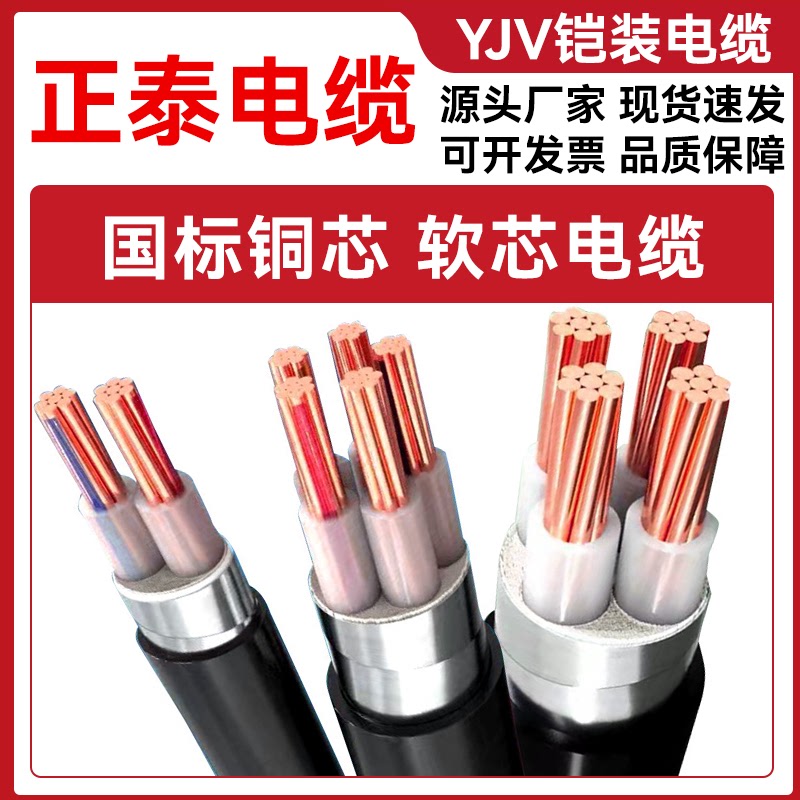正泰电缆国标YJV22纯铜铠装10 16 25 35 50平2/3/4/5芯工程电缆线