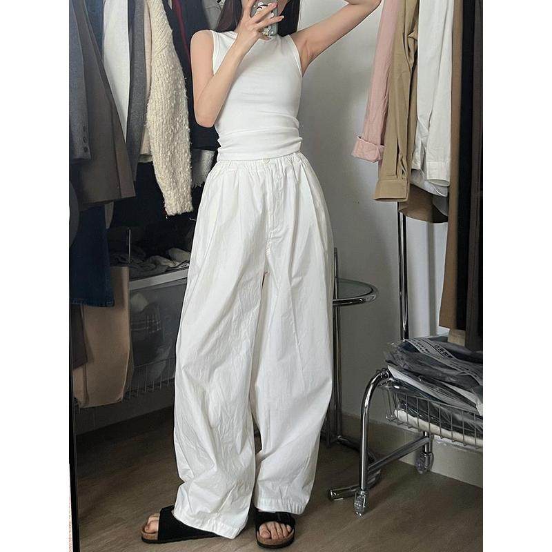 牛X货 巨炸裂！白色松紧腰休闲气球裤女宽松直筒阔腿长薄款,女装/女士精品,大码裤装,淘宝优惠券,粉丝福利购,淘宝优惠卷