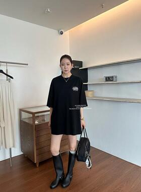 陈姬儿新款黑色高筒雨靴女圆头平底时尚外穿骑士靴皮带扣长靴1819