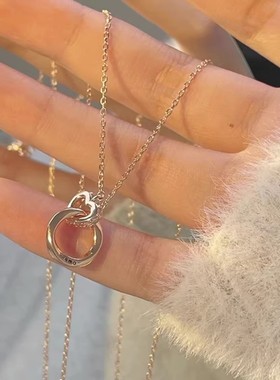 莫比乌斯环999纯银项链女轻奢小众双环锁骨链高级感2023新款爆款