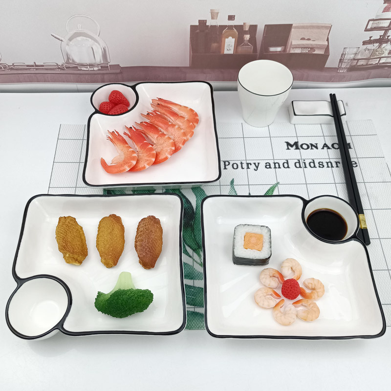 带味碟的盘子带蘸料碟饺子盘子带醋碟家用创意水饺盘陶瓷虾盘菜盘