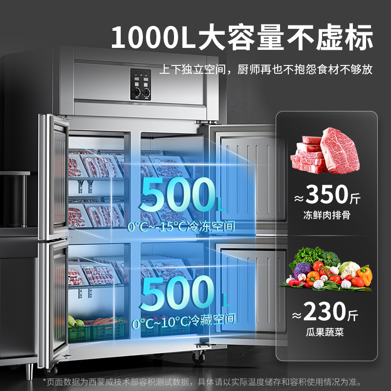 西蒙威四门冰柜商用不锈钢厨房冰柜立式冷柜双温冷藏冷冻保鲜柜