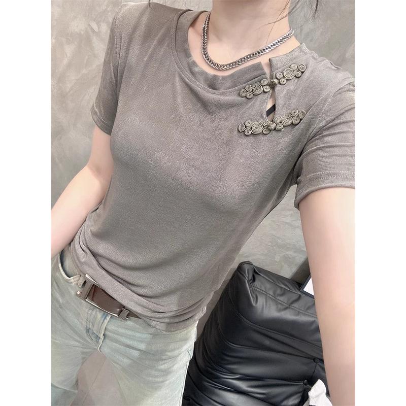 新中式圆领短袖T恤女夏季202