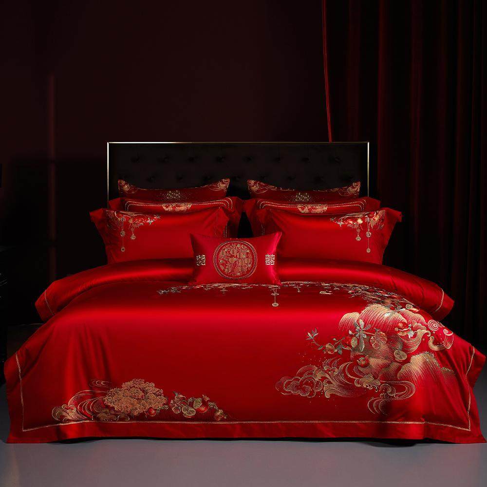 悠仙居140S结婚四件套大红色全棉纯棉喜被刺绣婚庆十件套床上用品,床上用品,婚庆床品套件,淘宝优惠券,粉丝福利购,淘宝优惠卷