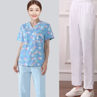 速发高品质护士服长袖 高端牙科口腔儿科月嫂护 女碎花弹力分体套装