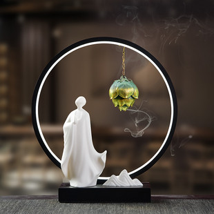 禅意香薰球陶瓷倒流香摆件现代简约客厅玄关桌面装 创意家居中式 饰