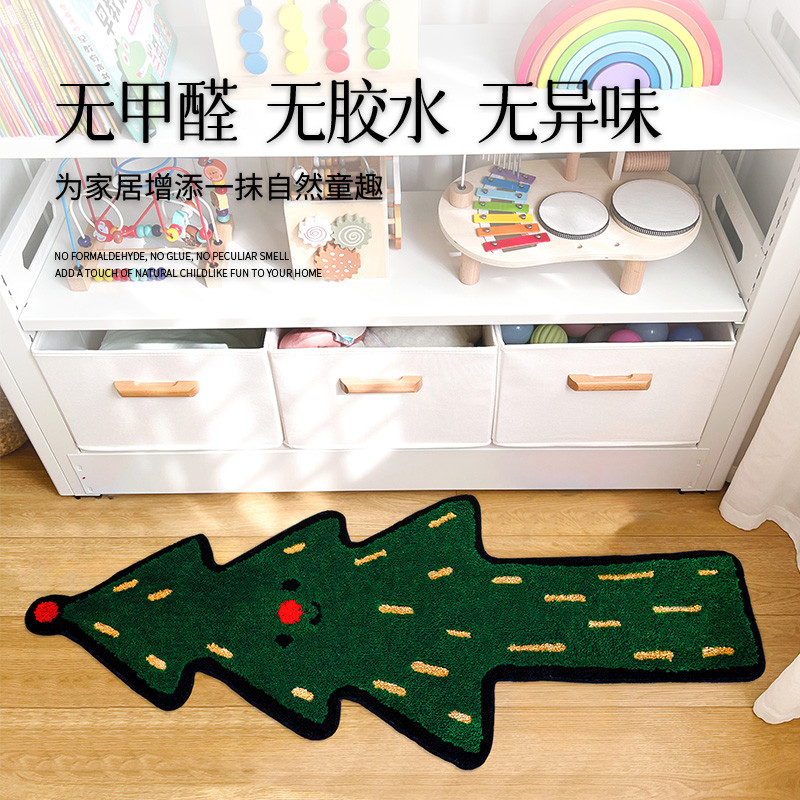 圣诞卡通多巴胺儿童房卧室地毯床边毯长条加厚可机洗墙面装饰挂毯