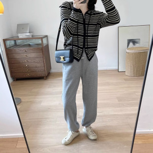 拉链开衫 新品 女2025设计感薄款 早秋新款 双拉链条纹撞色连帽针织衫
