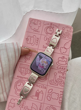 可爱猫咪金属表带适用iwatch10苹果手表AppleWatch98se女小米9pro