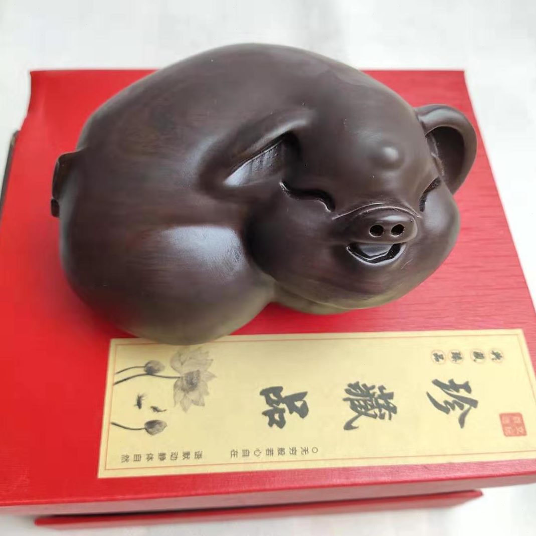 高档黑檀木摆件对猪对象大象摆件十二生肖猪工艺木质檀木黑