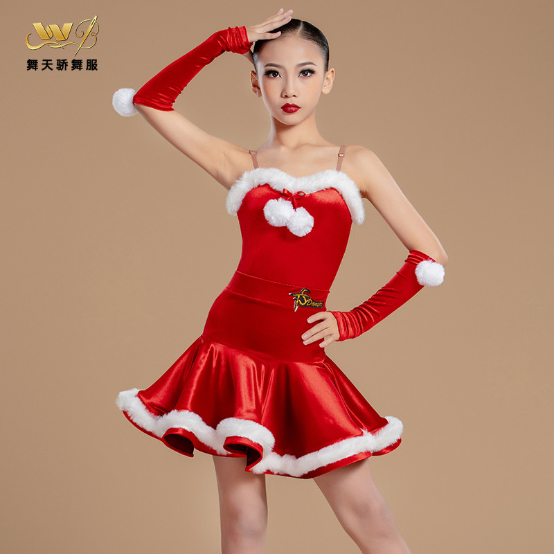 舞天骄拉丁舞少女儿童圣诞节春节日丝绒演出练功服舞台表演服装