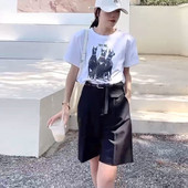 显瘦中裤 黑色女新款 宽松休闲百搭 a字版 夏季 五分裤