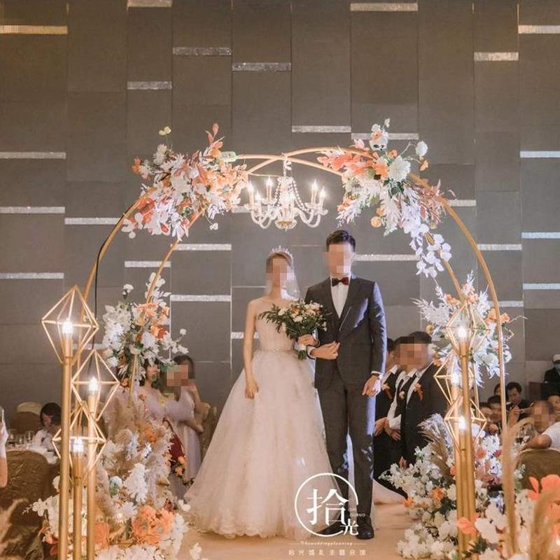 高档婚庆道具铁艺拱门森系摆件婚礼布置装饰拱门花架过道台圆形新