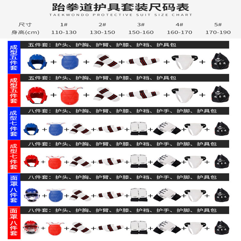 跆拳道护具全套儿童八件套加厚五件套实战装备质保三年送护具包