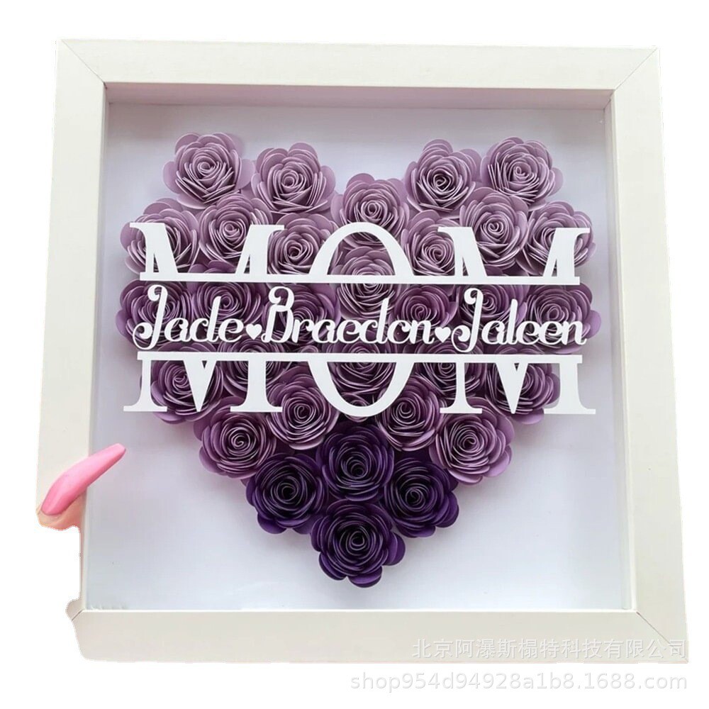 电商定制相框款个性名字心形玫瑰花影盒爆母亲节父亲节礼品