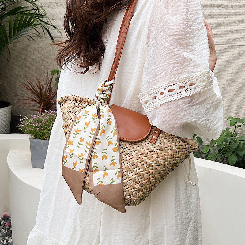 夏天独特小众竹篦草席编织包包女2025新款百搭单肩包手提菜篮子包,箱包皮具/热销女包/男包,水桶包,淘宝优惠券,粉丝福利购,淘宝优惠卷