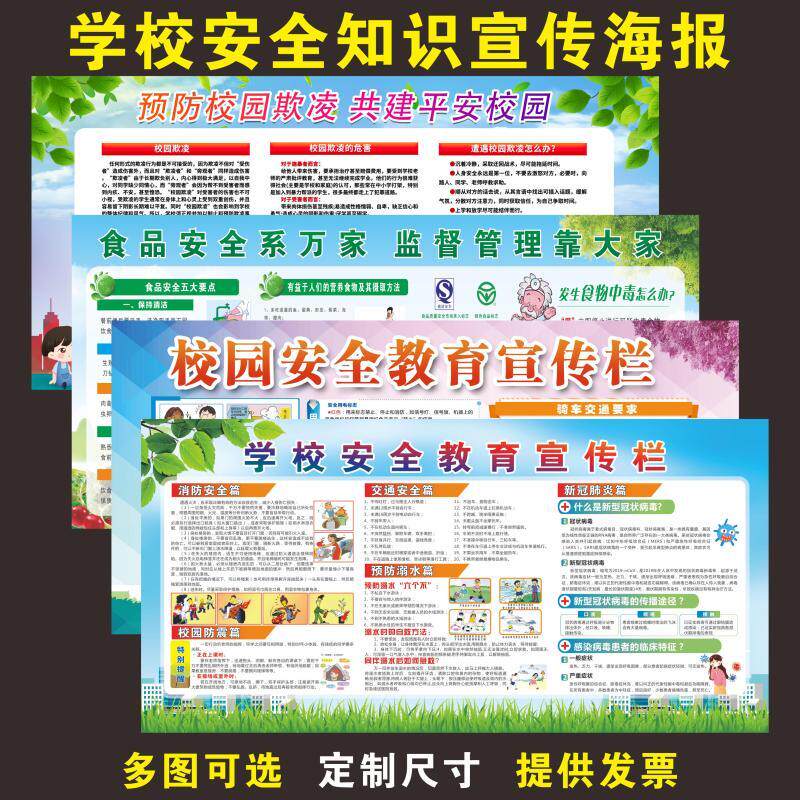 校园安全教育日宣传海报栏学校防火禁毒反对校园欺凌食品安全贴画