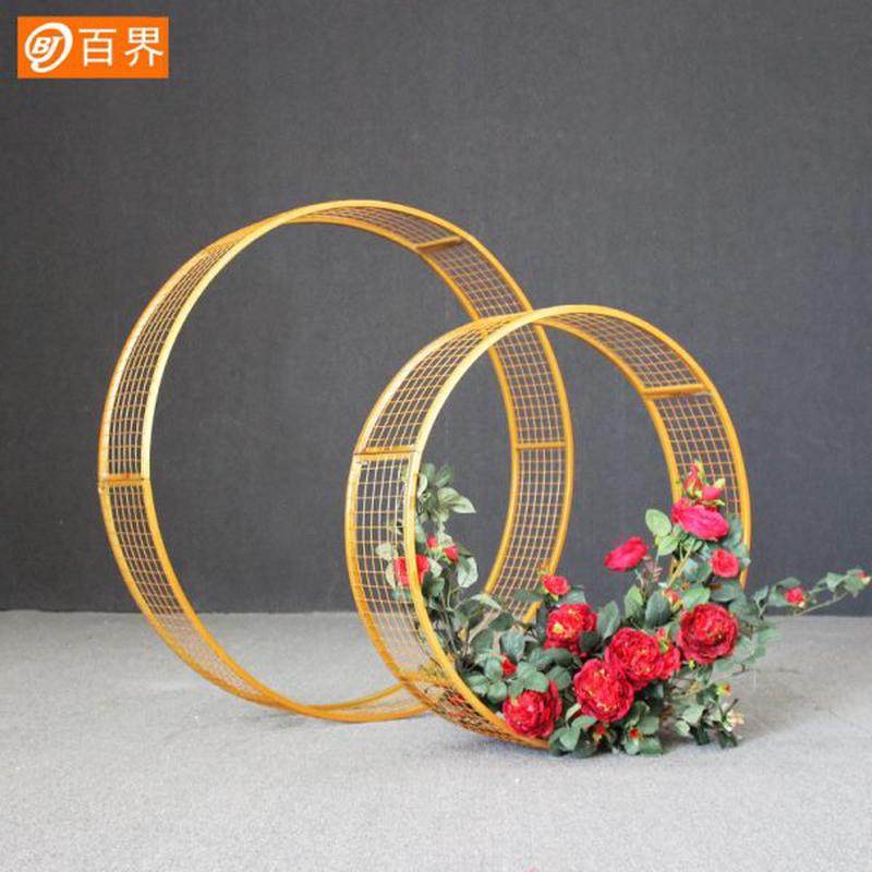 高档t饰圆环挂饰新款婚礼花器百界插花台路引铁艺婚庆道具舞台装