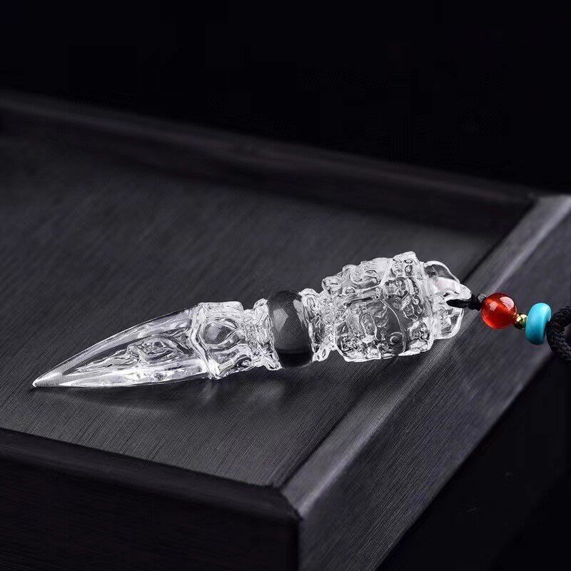 橛雕刻金刚白水晶降魔杵吊坠晶体干净雕工漂亮