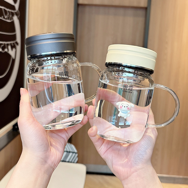 简约手把水杯女生小巧高硼硅玻璃杯男士带茶隔耐高温便携泡茶杯子