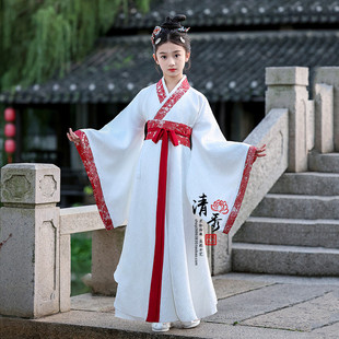 汉服女童魏晋风2024新款交领战国袍秋冬季儿童古装广袖唐装演出服