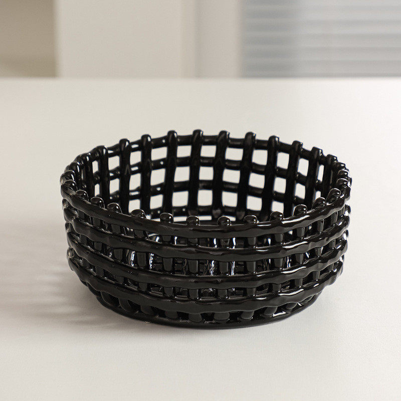 新款治愈奶油风防藤编陶瓷水果篮家用客厅创意零食收纳筐镂空水果,收纳整理,橱柜收纳筐,淘宝优惠券,粉丝福利购,淘宝优惠卷