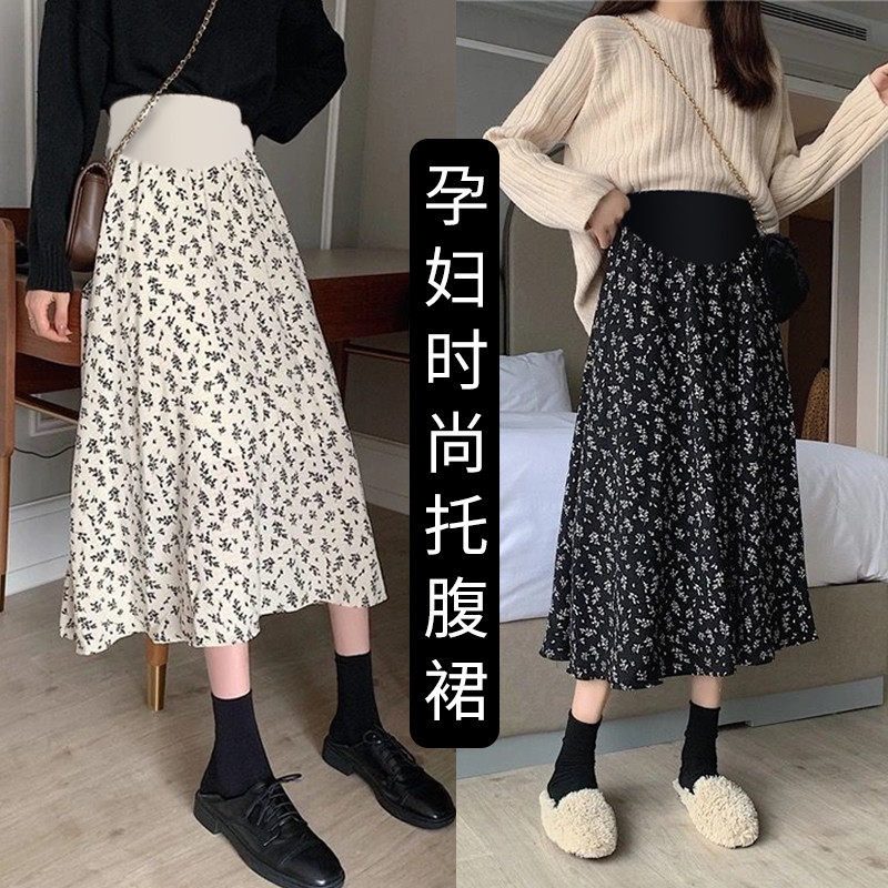 孕妇夏季外穿中长款宽松休闲夏装碎花雪纺A字裙夏