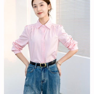 衬衣通勤上 高货别致高级感抗皱2025新款 法式 甜美粉色衬衫 女春秋装