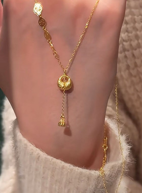 999纯银平安喜乐小胖福项链女古法新中式钱币福袋吊坠情人节礼物