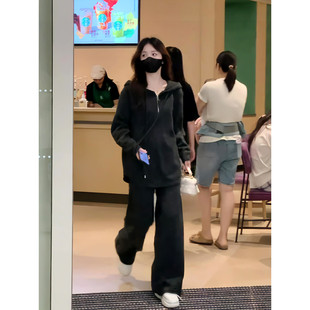 连帽套头卫衣阔腿休闲裤 高货时尚 女早春新款 针织开衫 小个子两 套装