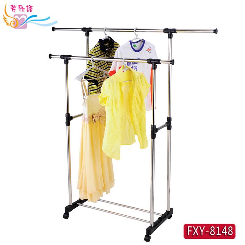 不锈钢双杆晾衣架阳台挂衣架落地伸缩升降晒衣架8148