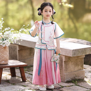 汉服女童套装夏季新款儿童装中国风女孩唐装演出表演服古装民族风