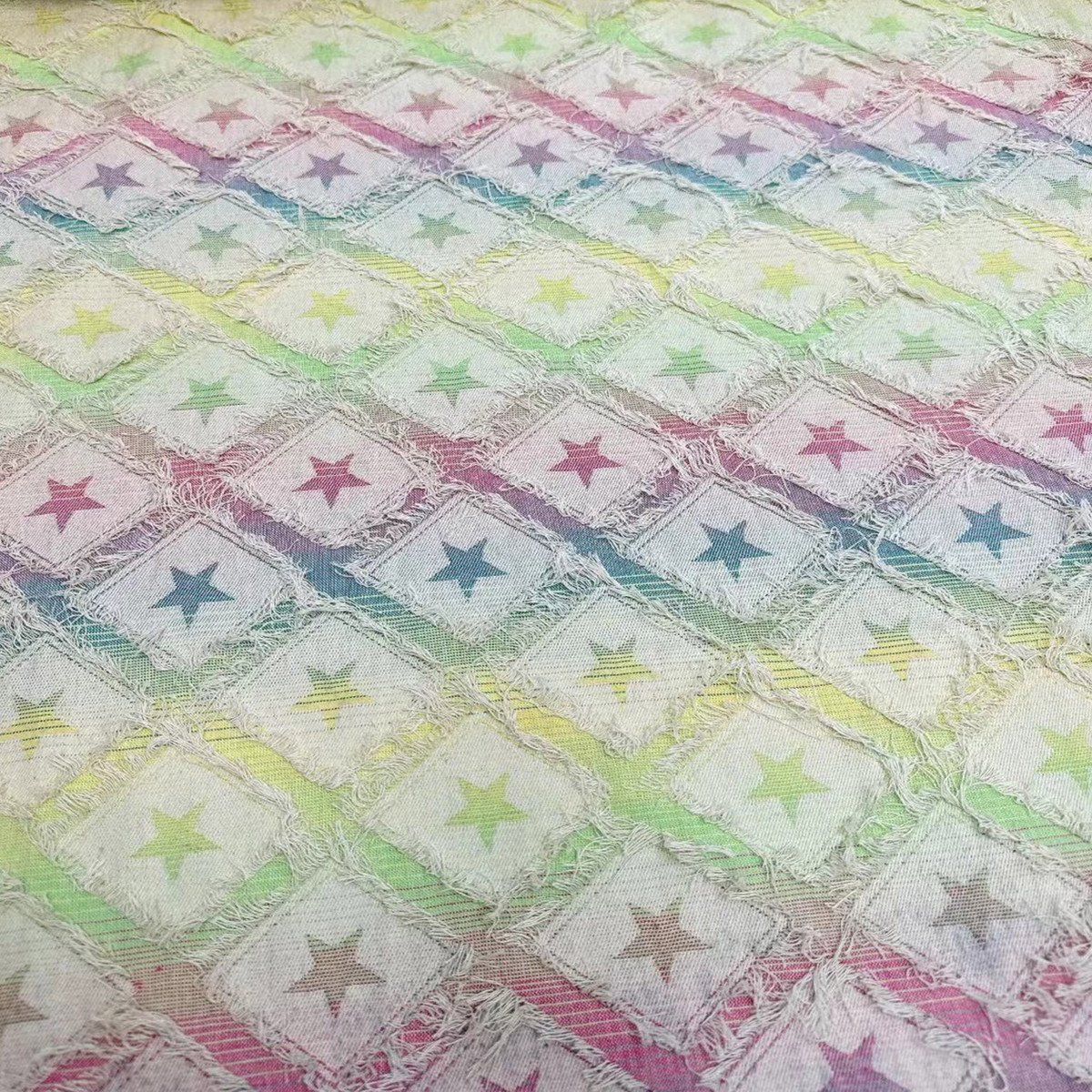 10支彩色棋盘格提花牛仔面料包包面料鞋提花斜纹裤装立体材