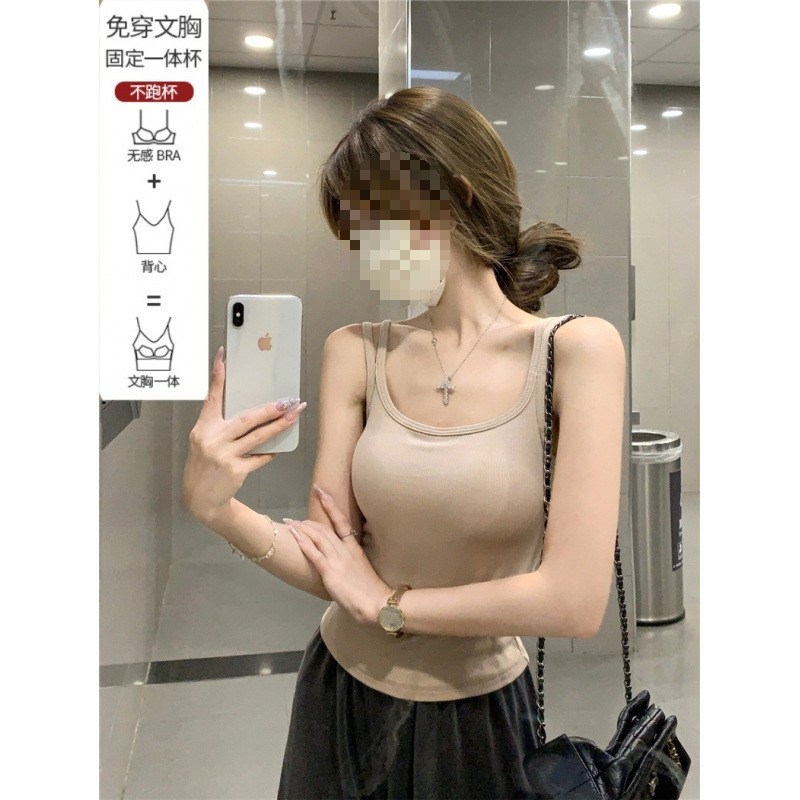 胖織緣福吊帶背心女帶胸墊打底夏季性感內(nèi)搭美背外穿顯瘦上衣