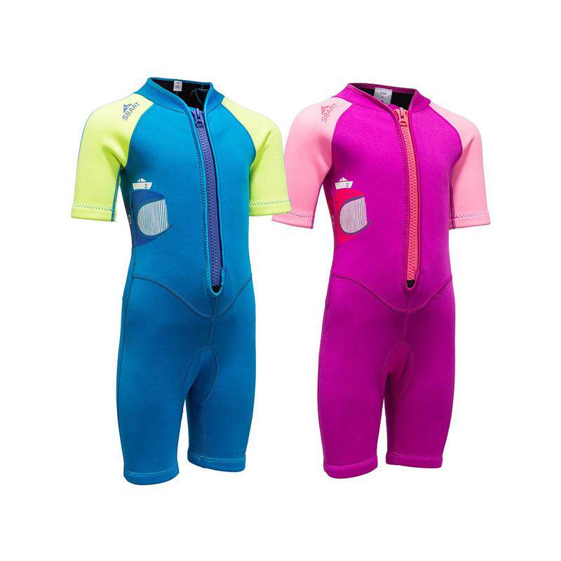 鲨巴特2MM儿童潜水服短袖防晒游泳衣加厚连体泳衣冲浪浮潜衣夏季