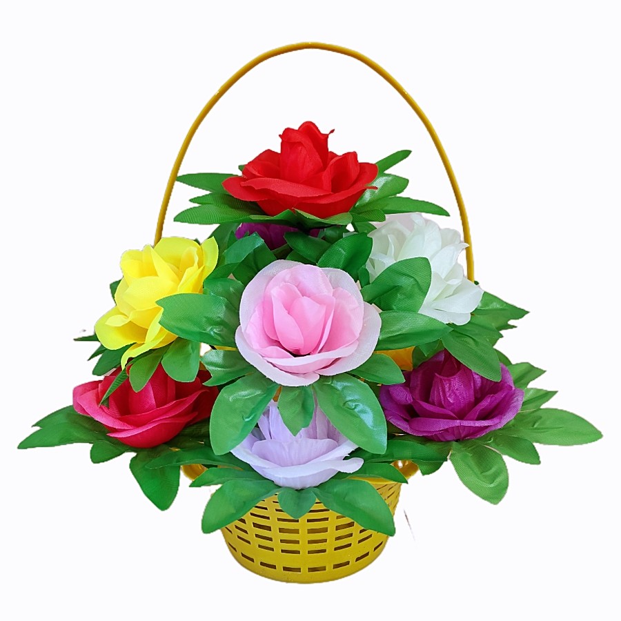 特价花假花11朵玫瑰花篮套装大人小孩舞蹈用道具广场舞跳舞篮子