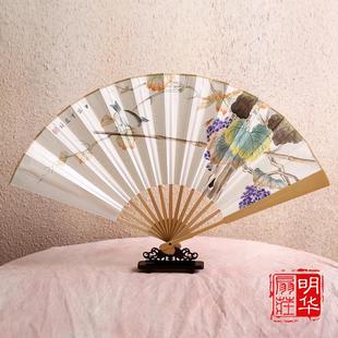 玉竹折扇手绘书法小楷工艺文玩苏工面礼品扇子 中国风10寸13方男士