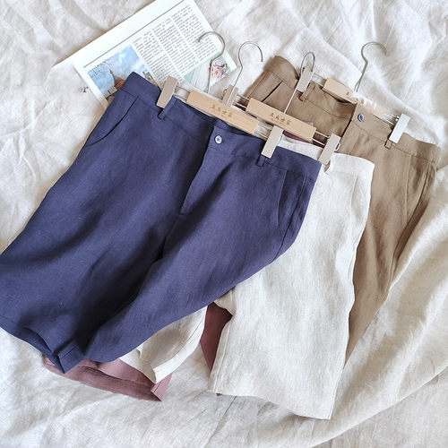 男士亚麻休闲夏季宽松青年直筒五分中裤居裤 透气 干爽