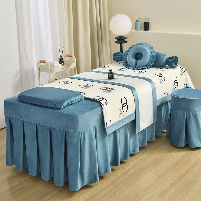 新款秋冬荷兰高级感美容床罩四件套绒美容院床罩按摩理疗洗头床罩