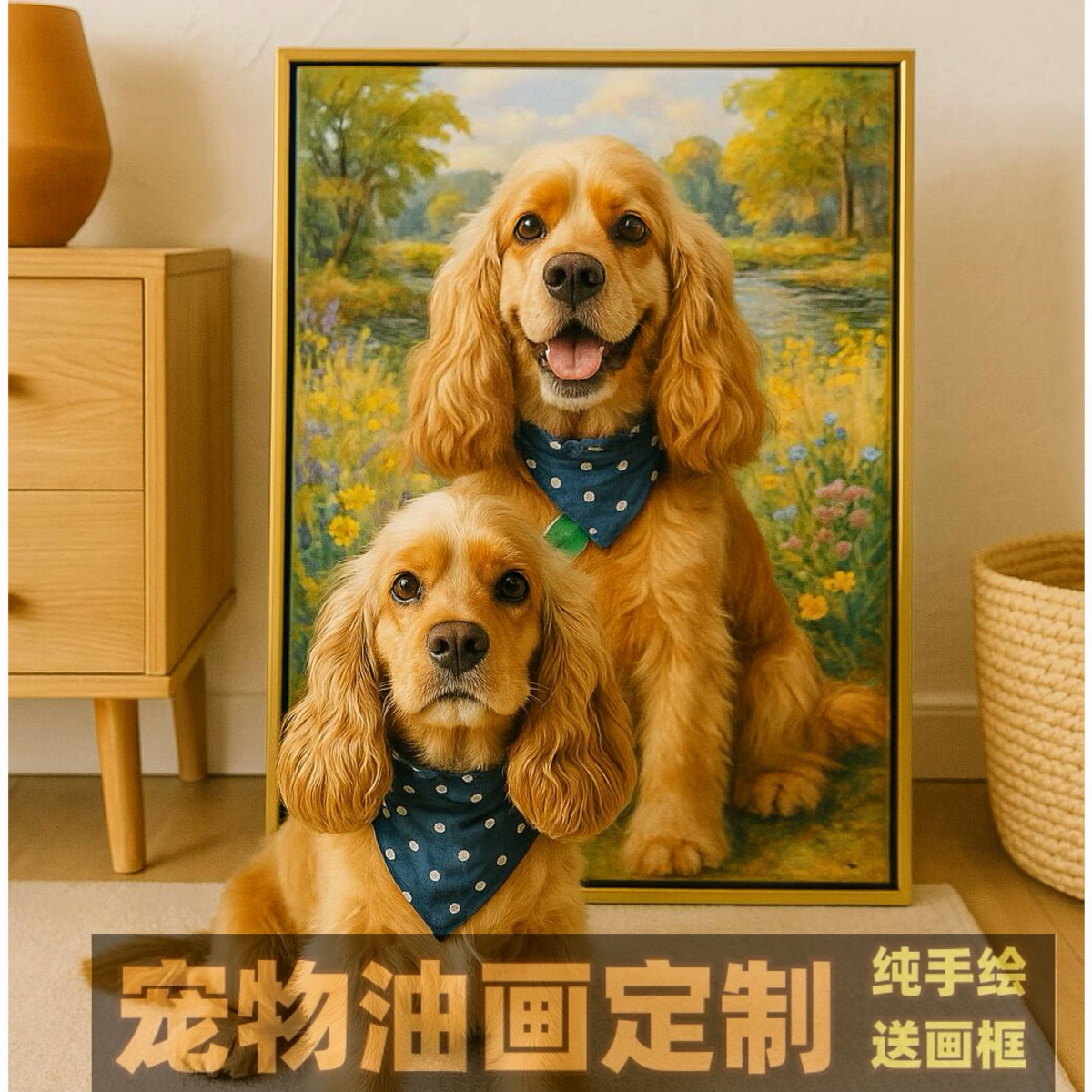猫咪小狗狗油画定制照片人物纯手绘肖像装饰画自画像宠物来图定制图片
