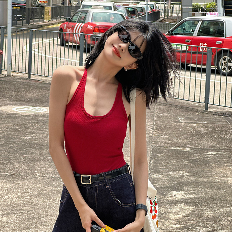 TOANDFRO / 2025春夏红色挂脖背心女带胸垫吊带内搭